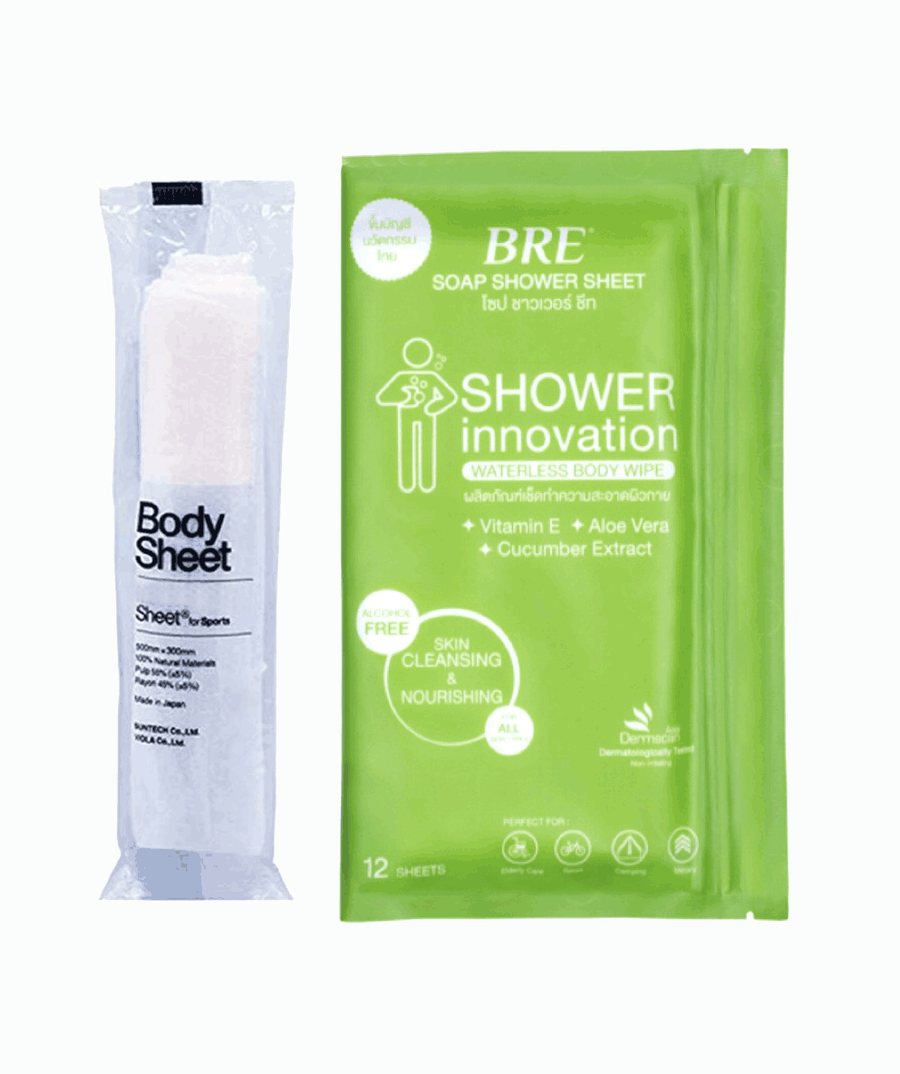 BRE Soap Shower Sheet — ผ้าอาบน้ำชนิดแผ่น 12 แผ่นต่อซอง